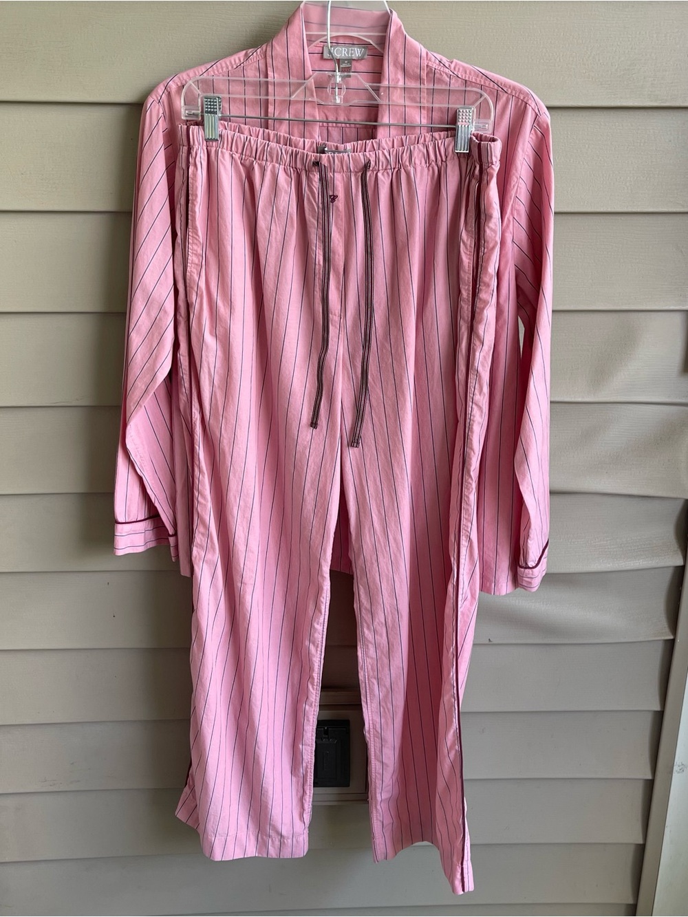 J CREW Women 100% Cotton Pajama Set Pink Burgundy Stripe Size M Pants Top Prep